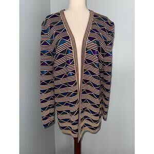 Vintage St. John Santana Knit Sequin Statement Jacket Jewel Tones - size 12